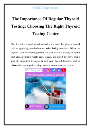 Thyroid Testing Center In Dwarka Call-9870270483