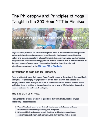 The Philosophy and Principles of Yoga Taught in the 200 Hour YTT in Rishikesh