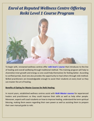 Enrol at Reputed Wellness Centre Offering Reiki Level 1 Course Program