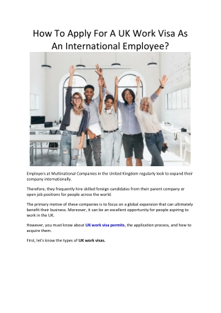 How To Apply For A UK Work Visa As An International Employee