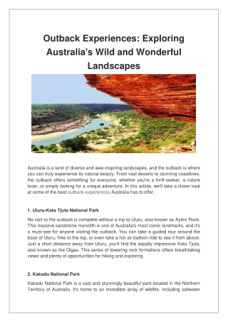 Outback Experiences Exploring Australia's Wild and Wonderful Landscapes