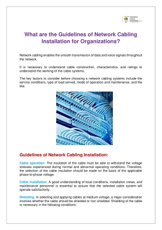 What are the Guidelines of Network Cabling Installation for Organizations