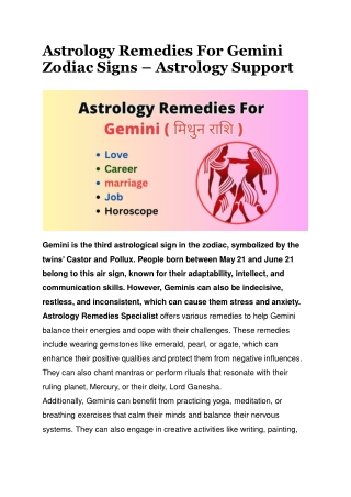 Astrology Remedies For Gemini Zodiac Signs