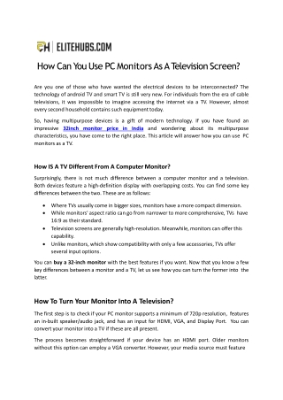 How Can You Use PC Monitors As A Television Screen?