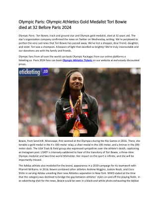 Olympic Paris Olympic Athletics Gold Medalist Tori Bowie died at 32 Before Paris 2024