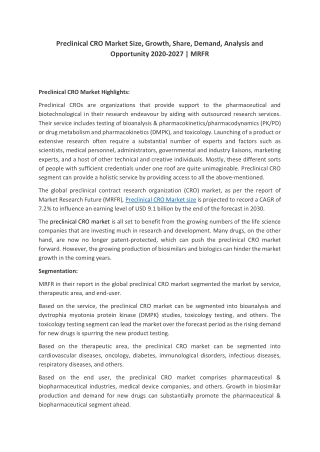 Preclinical CRO Market Share, Business Development, Size, Growth, Trends and Ana