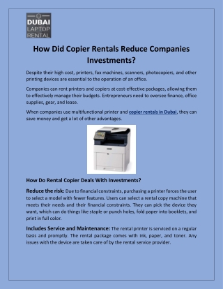 How Did Copier Rentals Reduce Companies Investments?