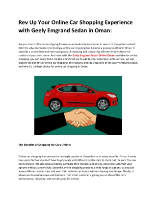 Rev Up Your Online Car Shopping Experience with Geely Emgrand Sedan in Oman