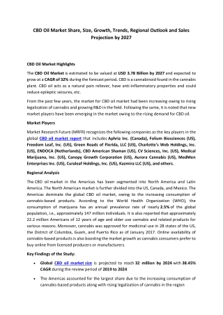 CBD Oil Market Share, Tendencies, Revenue Forecast and Interesting Opportunities