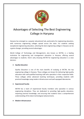 Advantages of Selecting The Best Engineering College in Haryana