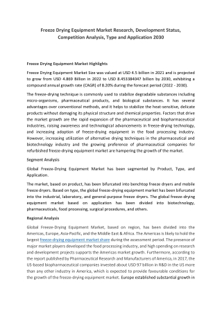 Freeze Drying Equipment Market Research, Trend Analysis, Growth Status, Revenue