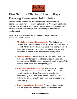 Five Serious Effects of Plastic Bags