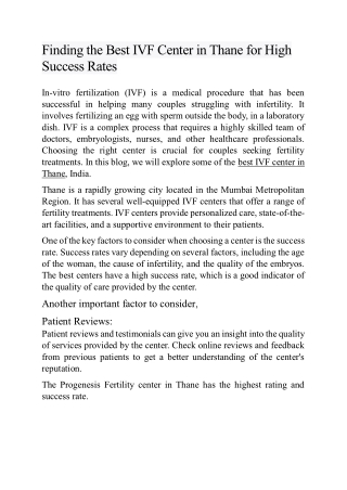 Finding the Best IVF Center in Thane for High Success Rates