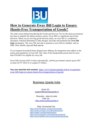 How to Generate Eway Bill Login to Ensure Hassle-Free Transportation of Goods?