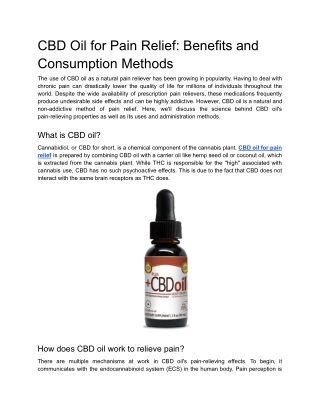 CBD Oil for Pain Relief_ Benefits and Consumption Methods