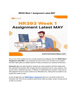 NR393 Week 1 Assignment Latest MAY