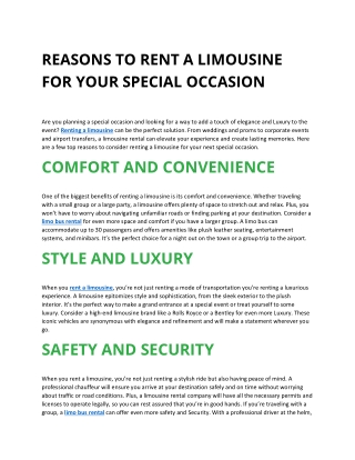 REASONS TO RENT A LIMOUSINE FOR YOUR SPECIAL OCCASION