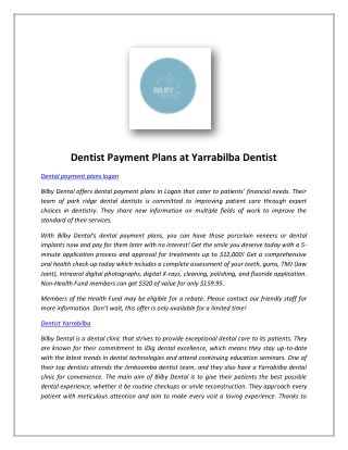 Dentist Yarrabilba - Dental Payment Plans Logan - Bilby Dental