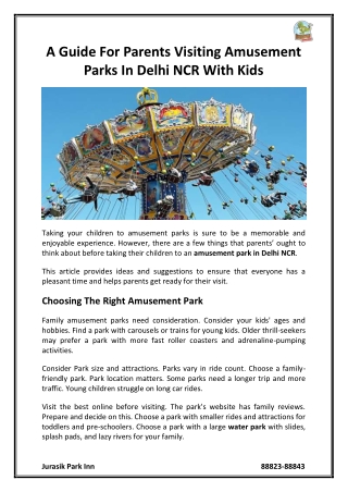 A Guide For Parents Visiting Amusement Parks In Delhi NCR With Kids