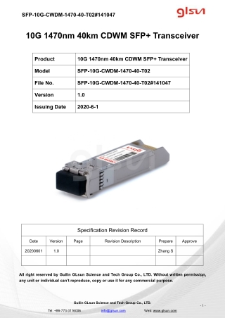 10G 1470nm 40km CDWM SFP  Transceiver