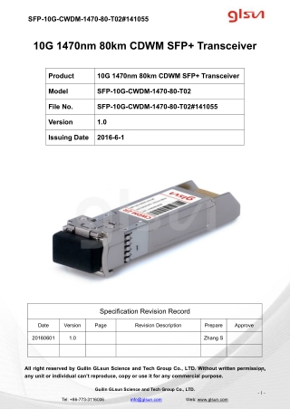 10G 1470nm 80km CDWM SFP  Transceiver