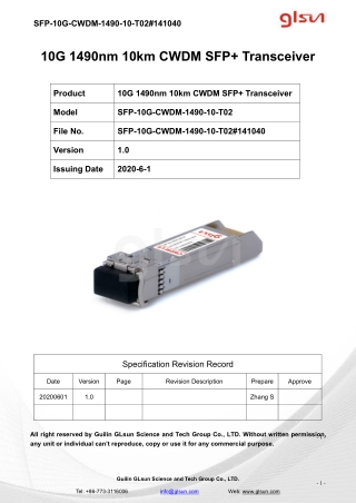 10G 1490nm 10km CWDM SFP  Transceiver