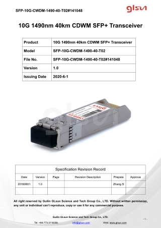 10G 1490nm 40km CDWM SFP  Transceiver