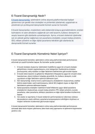 E-Ticaret Danışmanlığı Nedir