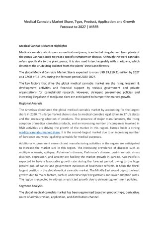 Medical Cannabis Market Share, Size, Growth, Insight, Trends, Analysis, Research