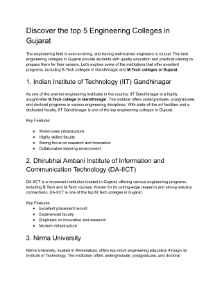 Discover the top 5 Engineering Colleges in Gujarat