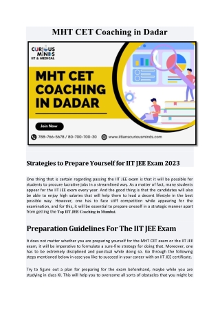 MHT CET coaching in Dadar