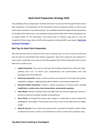 Bank Clerk Coaching