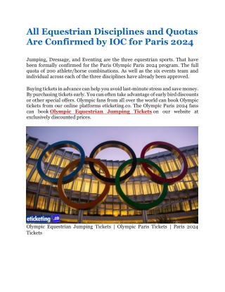 All Equestrian Disciplines and Quotas Are Confirmed by IOC for Paris 2024