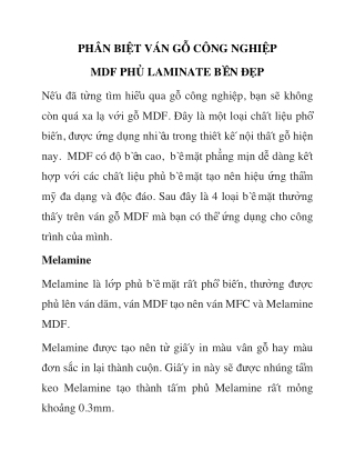 Phân biệt ván gỗ công nghiệp mdf phủ Laminate bền đẹp