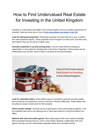 How to Find Undervalued Real Estate for Investing in the United Kingdom