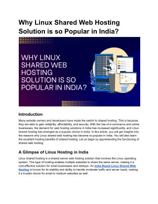 Why Linux Shared Web Hosting Solution is so Popular in India_