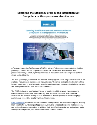 Explore Instruction Set Computers in Microprocessor Architecture - dynologIndia