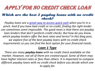 apply for no credit check loan