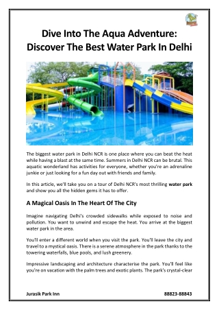 Dive Into The Aqua Adventure: Discover The Best Water Park In Delhi