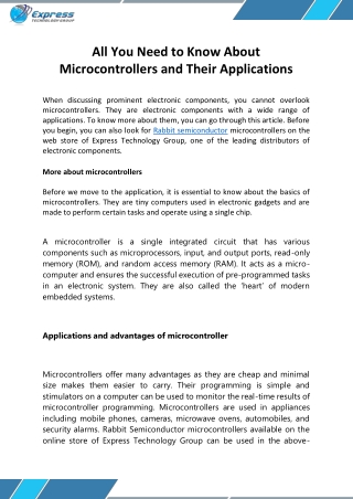 All You Need to Know About Microcontrollers and Their Applications