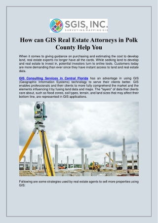 GIS Consulting Services in Central Florida - SGIS Inc