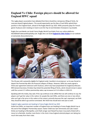 England Vs Chile Foreign players should be allowed for England RWC squad