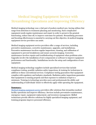 Medical Imaging Equipment Service with Streamlining Operations and Improving Efficiency walshimaging