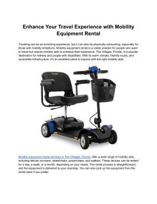 Enhance Your Travel Experience with Mobility Equipment Rental