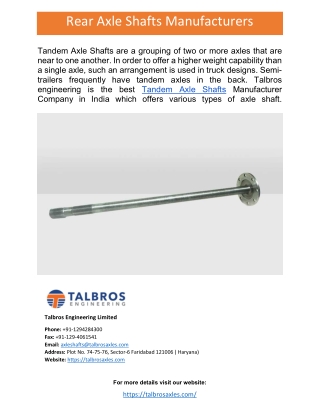 Rear Axle Shaft Manufacturers
