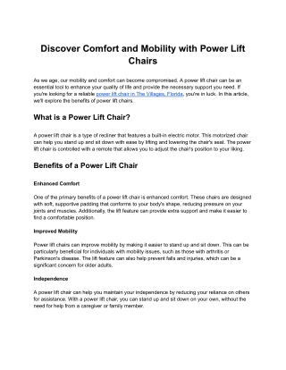 Discover Comfort and Mobility with Power Lift Chairs