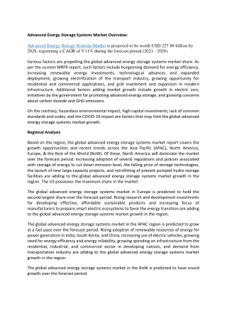 Advanced Energy Storage Systems Market Overview