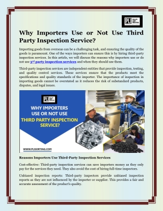 Why Importers Use or Not Use Third Party Inspection Service