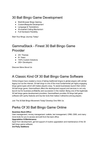 30 Ball Bingo Game Development