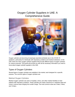 Oxygen Cylinder Suppliers in UAE: A Comprehensive Guide